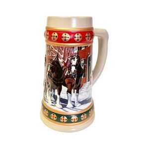 Vintage 1993 Anheuser Busch Budweiser Holiday Beer Stein Mug Cup Clydesdales